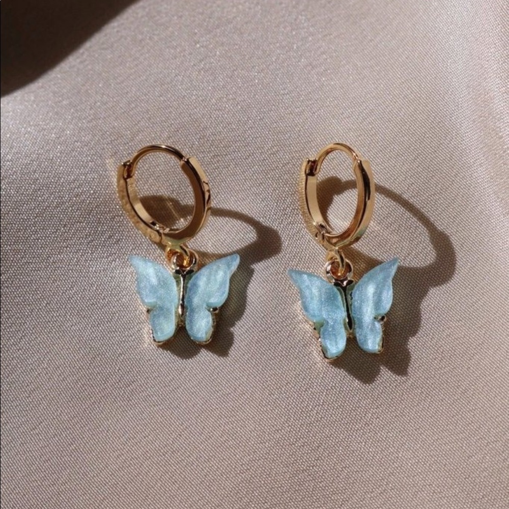 Gold/ Silver Blue sea butterfly earrings 🌊❄️☃️